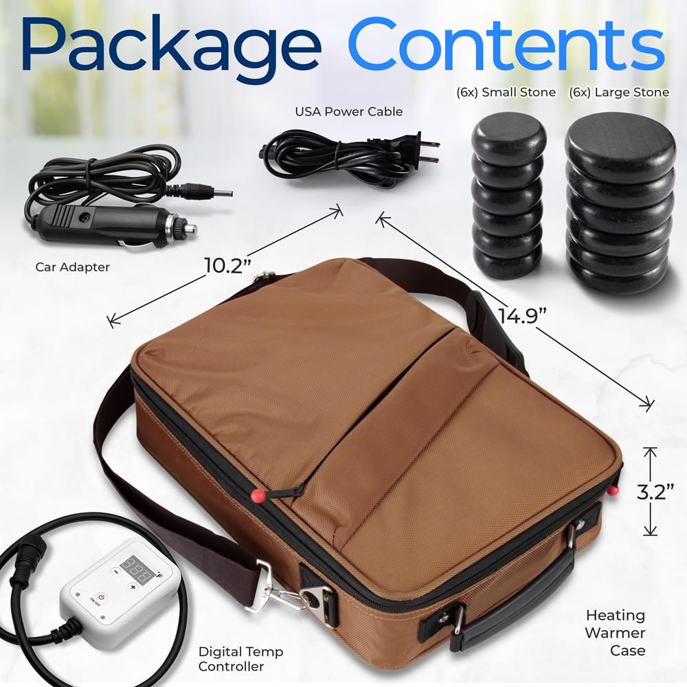 Serenelife Massage Hot Stone Set 12 Basaltsteine mit Tasche