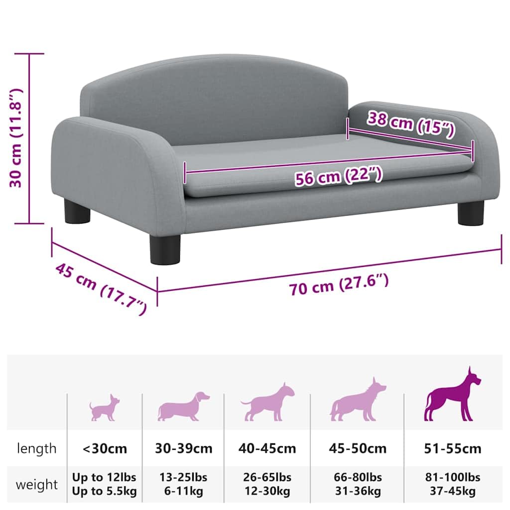vidaXL Hundebett Hellgrau 70x45x30 cm Stoff Hundesofa