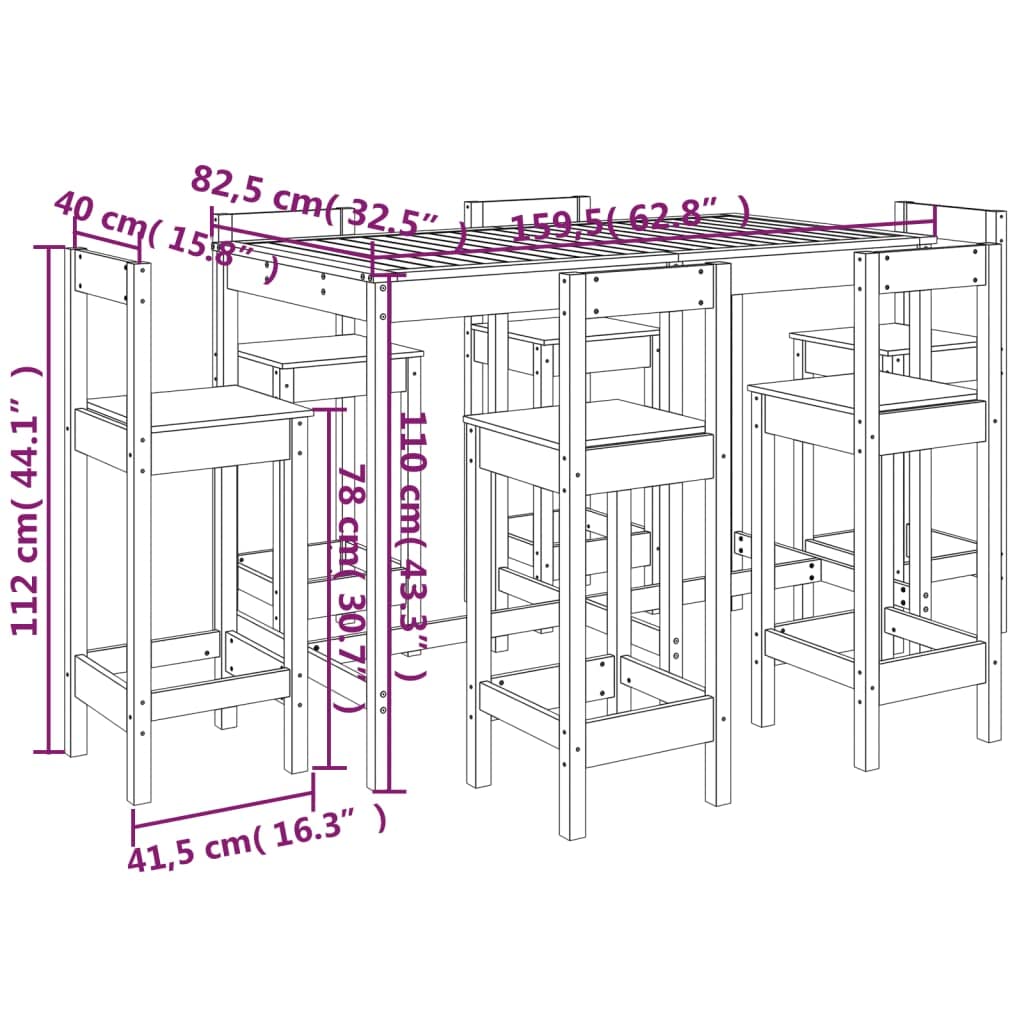 vidaXL 7-tlg. Gartenbar-Set Bartisch Kiefer mit Lehne