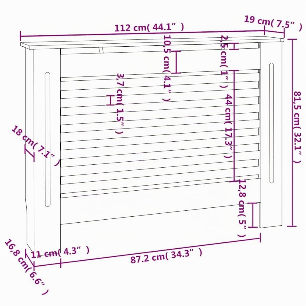 vidaXL Heimwerkerbedarf Heizkörperabdeckung 112 cm Weiß MDF