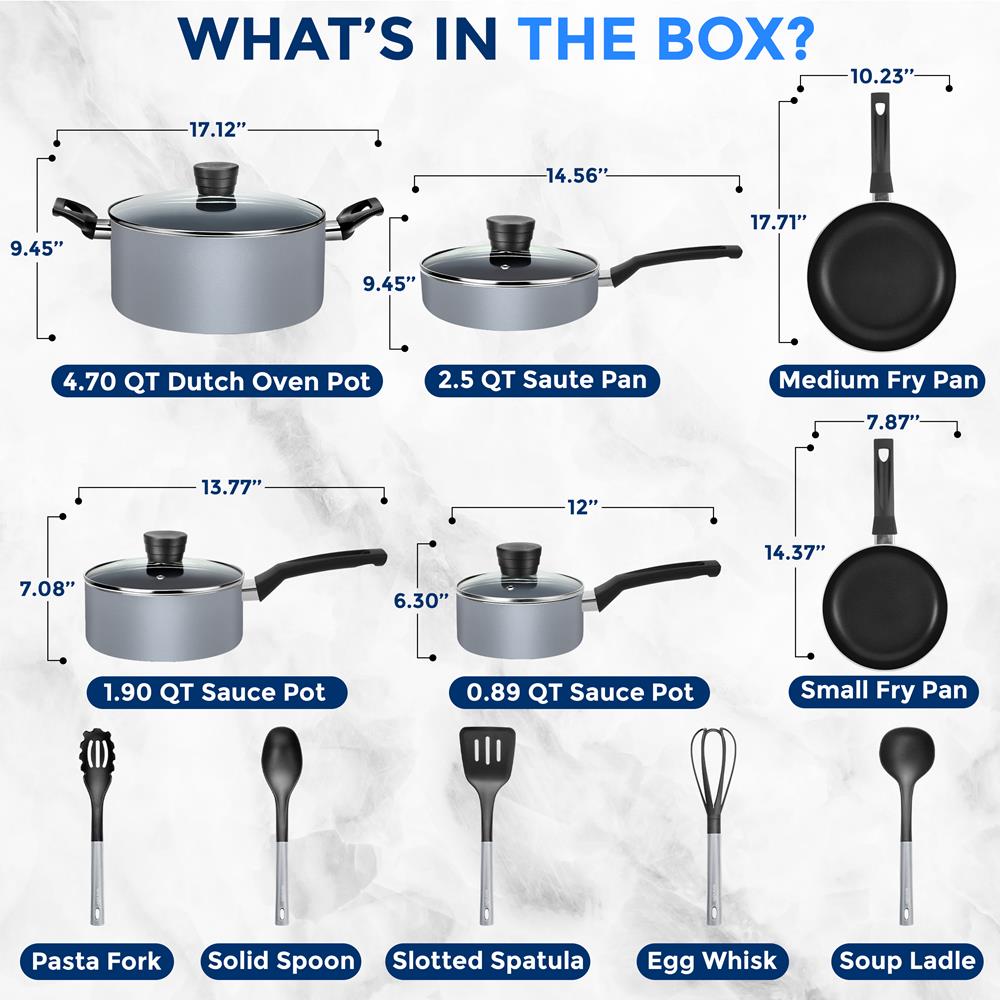 Serenelife Cookware Topfset 15-tlg Schwarz Antihaft