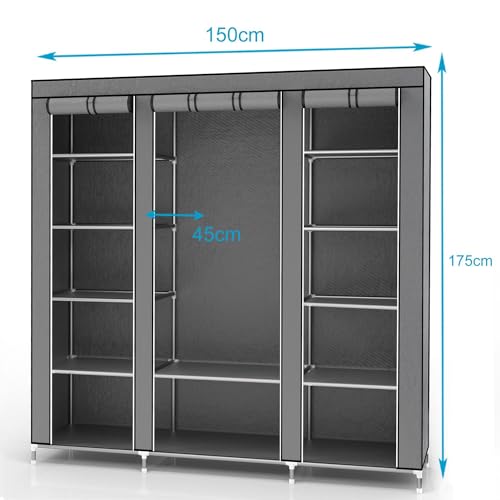 Intirilife Faltschrank 150x175x45 asch grau Reissverschluss