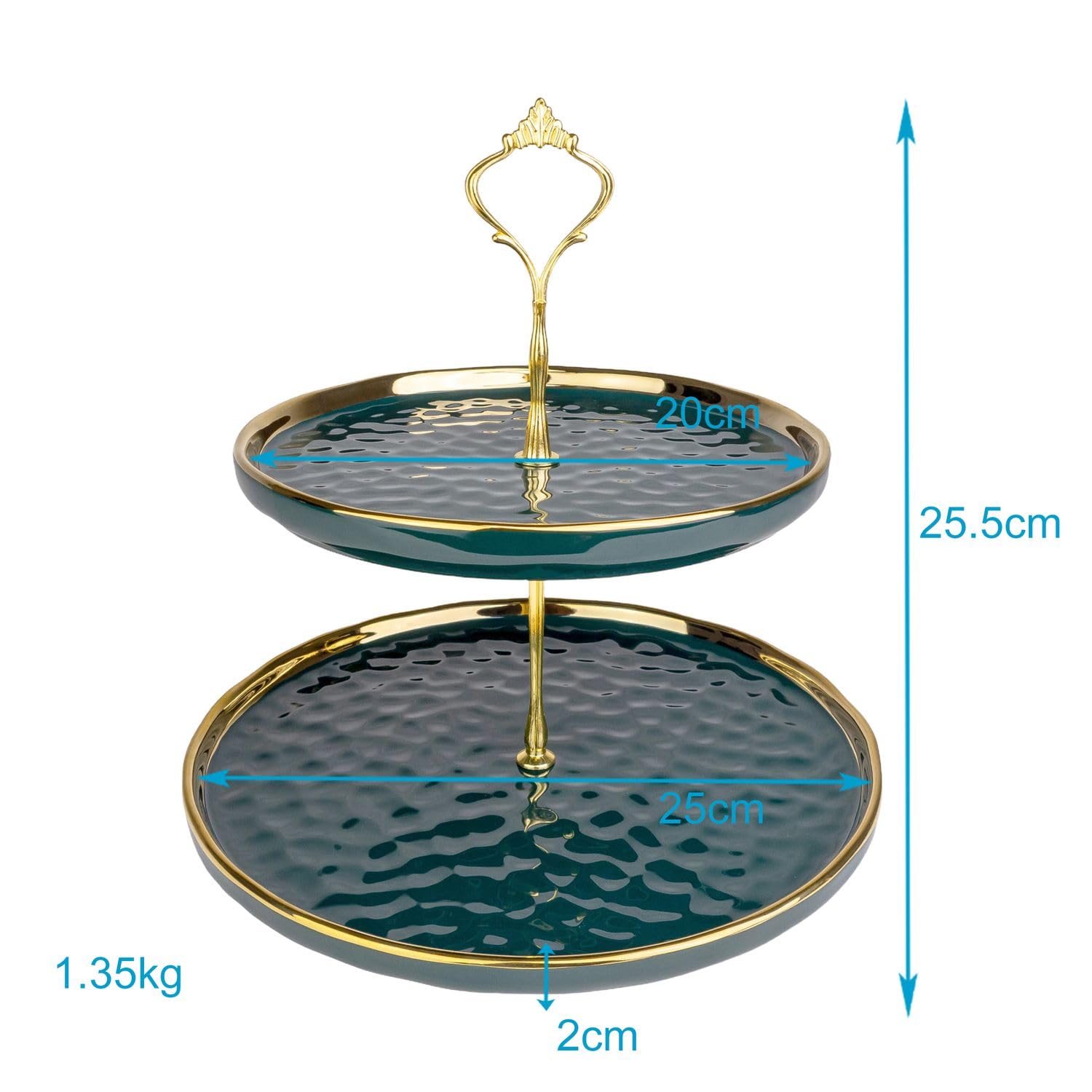 Intirilife Etagere Porzellan 2 Etagen Grün Gold 25,5 cm