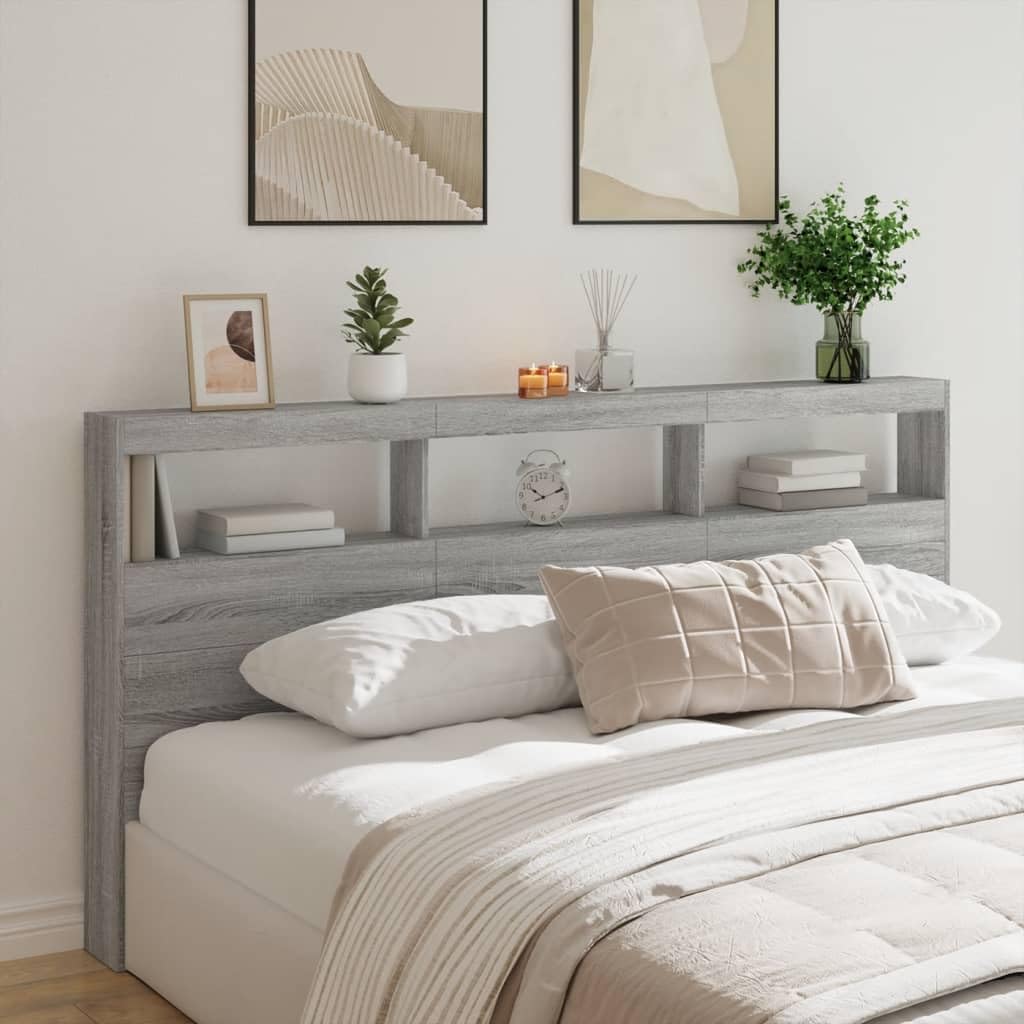 vidaXL Möbel LED-Kopfteil 200x17x102 cm Grau Sonoma Ablage