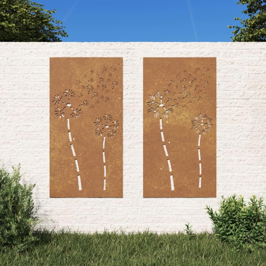 vidaXL Garten-Wanddeko Cortenstahl 2 Stück 105x55 cm Blumen Rost