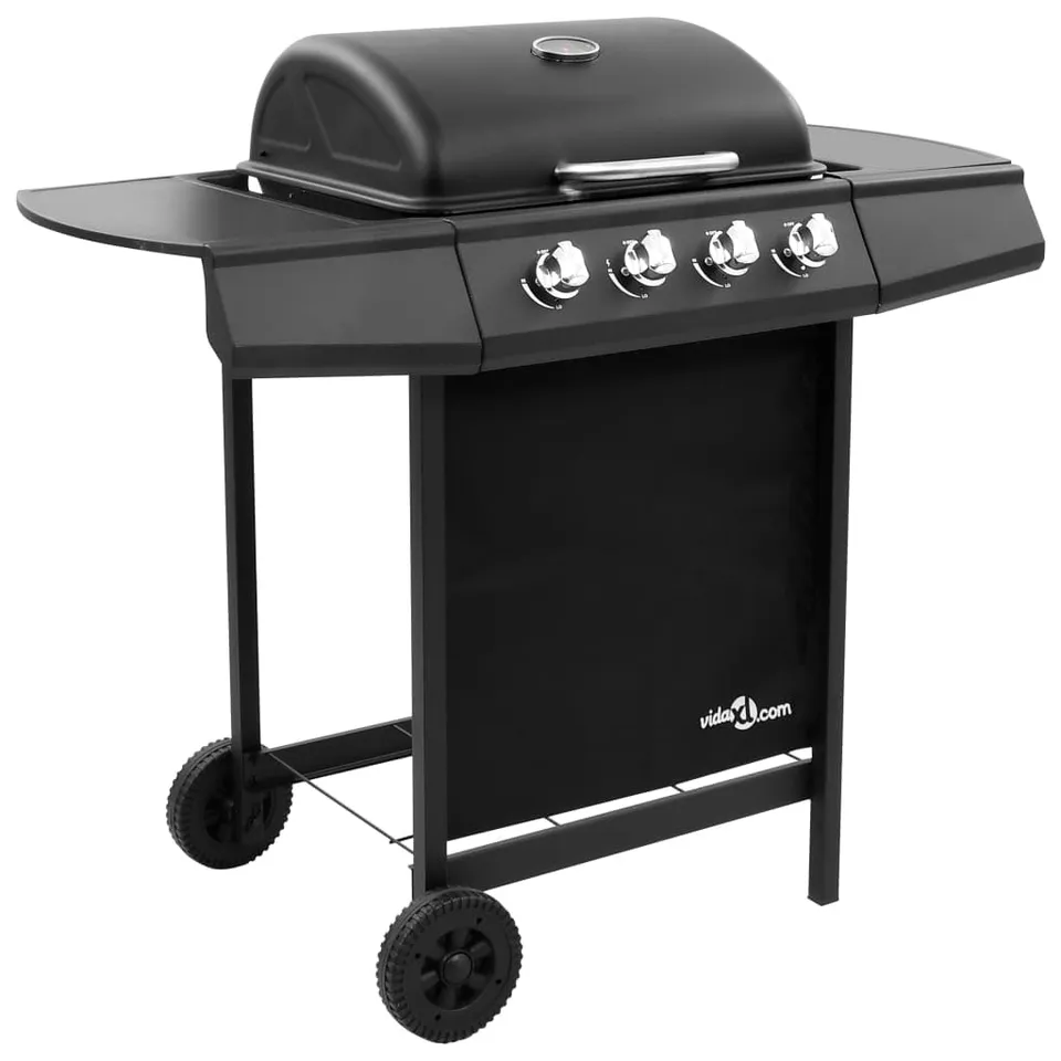 vidaXL Heim & Garten Gasgrill 4 Flammen Schwarz mit Deckel