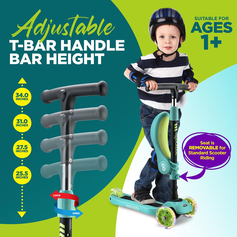 Serenelife Scooters Kinder Scooter 3-Rad LED mit Sitz ab 1 Jahr
