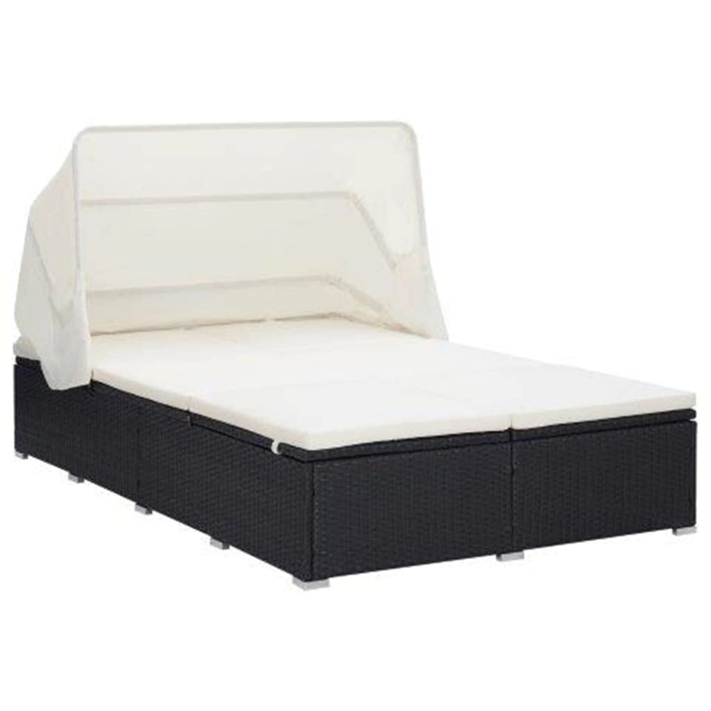 vidaXL Sonnenliege 2-Personen Poly Rattan Braun mit Dach