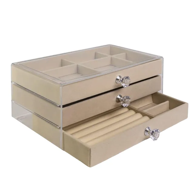 Intirilife Schmuckkästchen Beige 3 Schubladen 23,5 cm Box