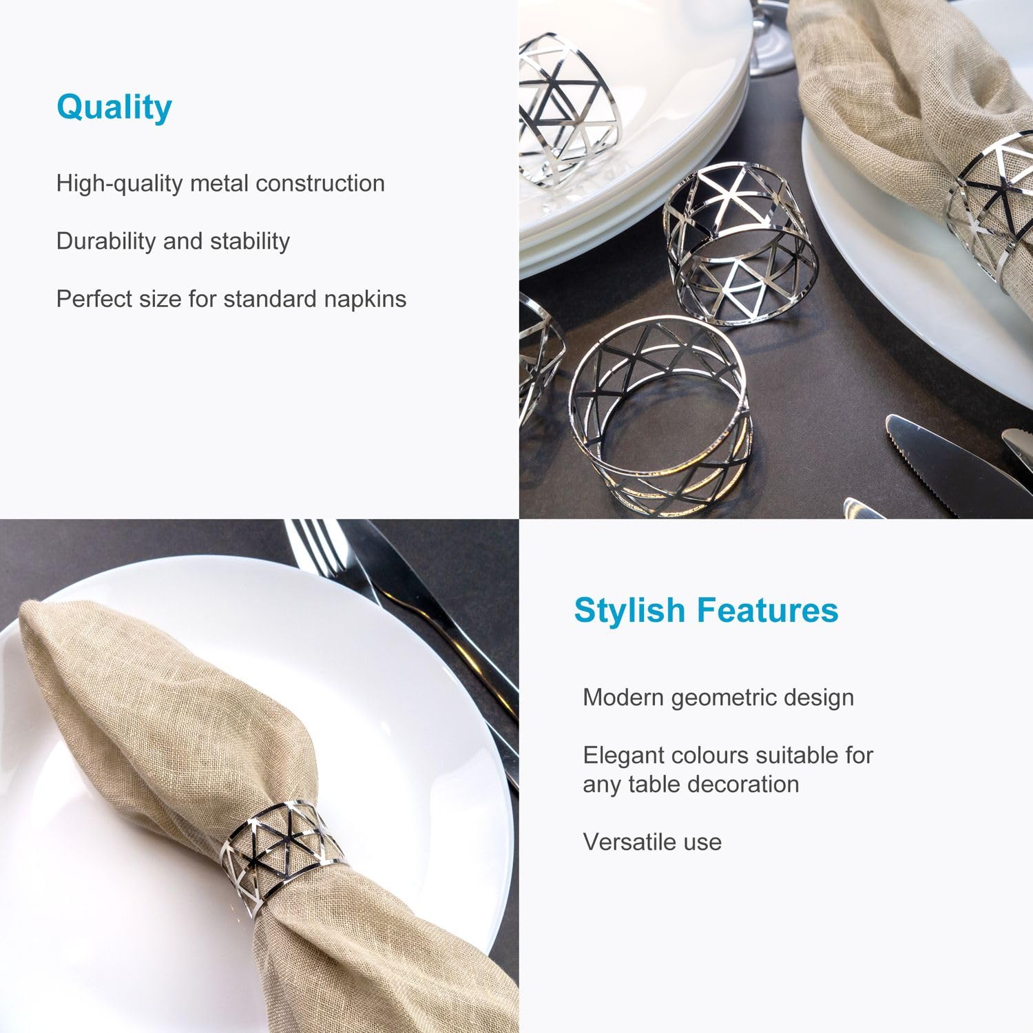 Intirilife Serviettenringe Silber Edelstahl 6er Set Dreieck