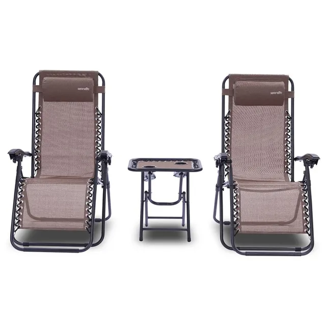 Serenelife Furniture Zero Gravity Gartenstuhl Braun 2er Set mit Tisch