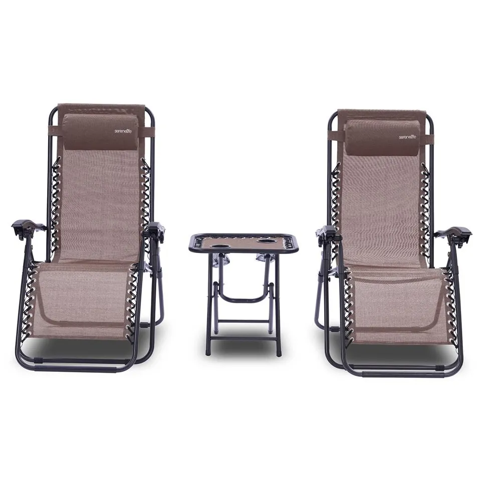 Serenelife Furniture Zero Gravity Gartenstuhl Braun 2er Set mit Tisch