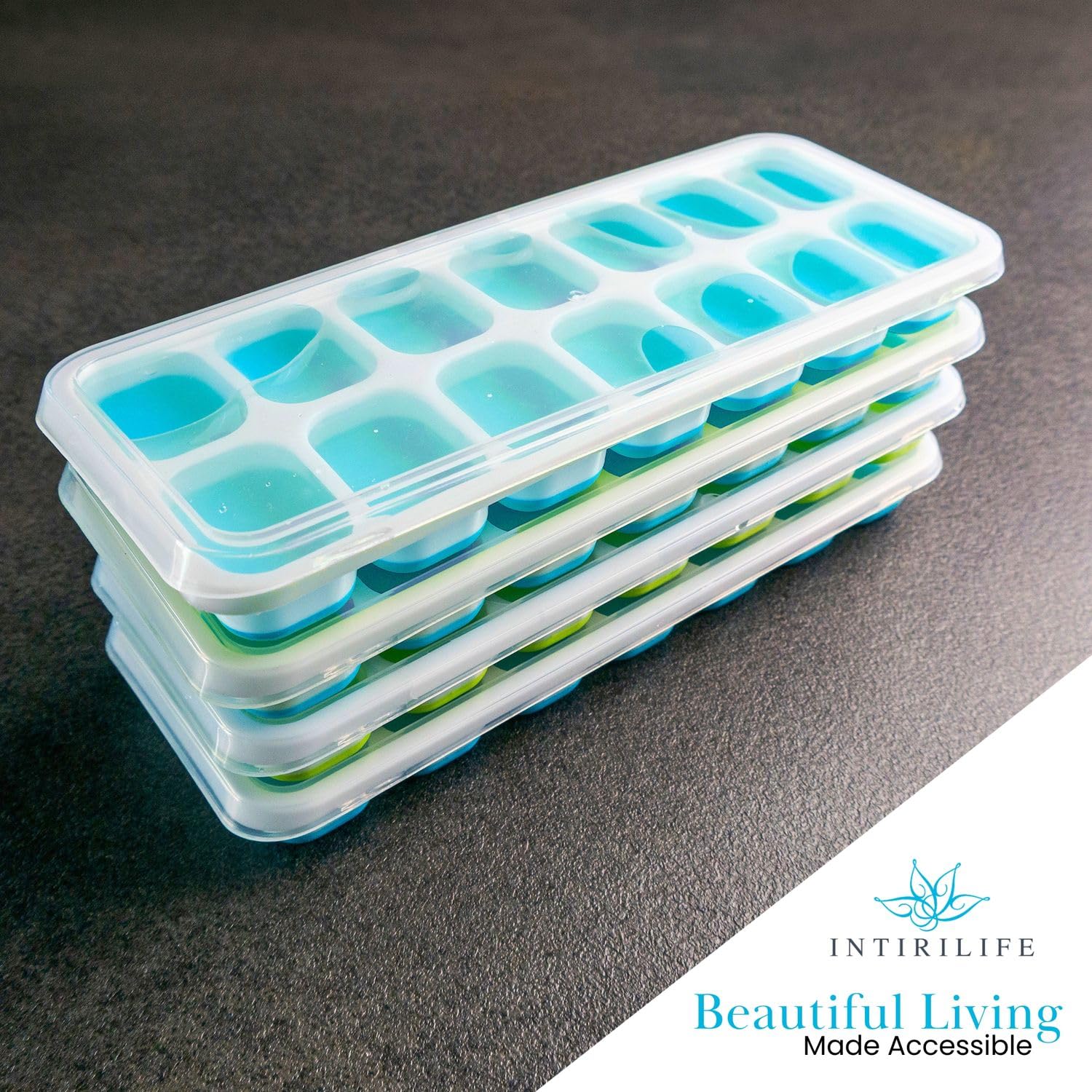 Intirilife Küche Eiswürfelform Silikon blau 4er Set 14 Fächer