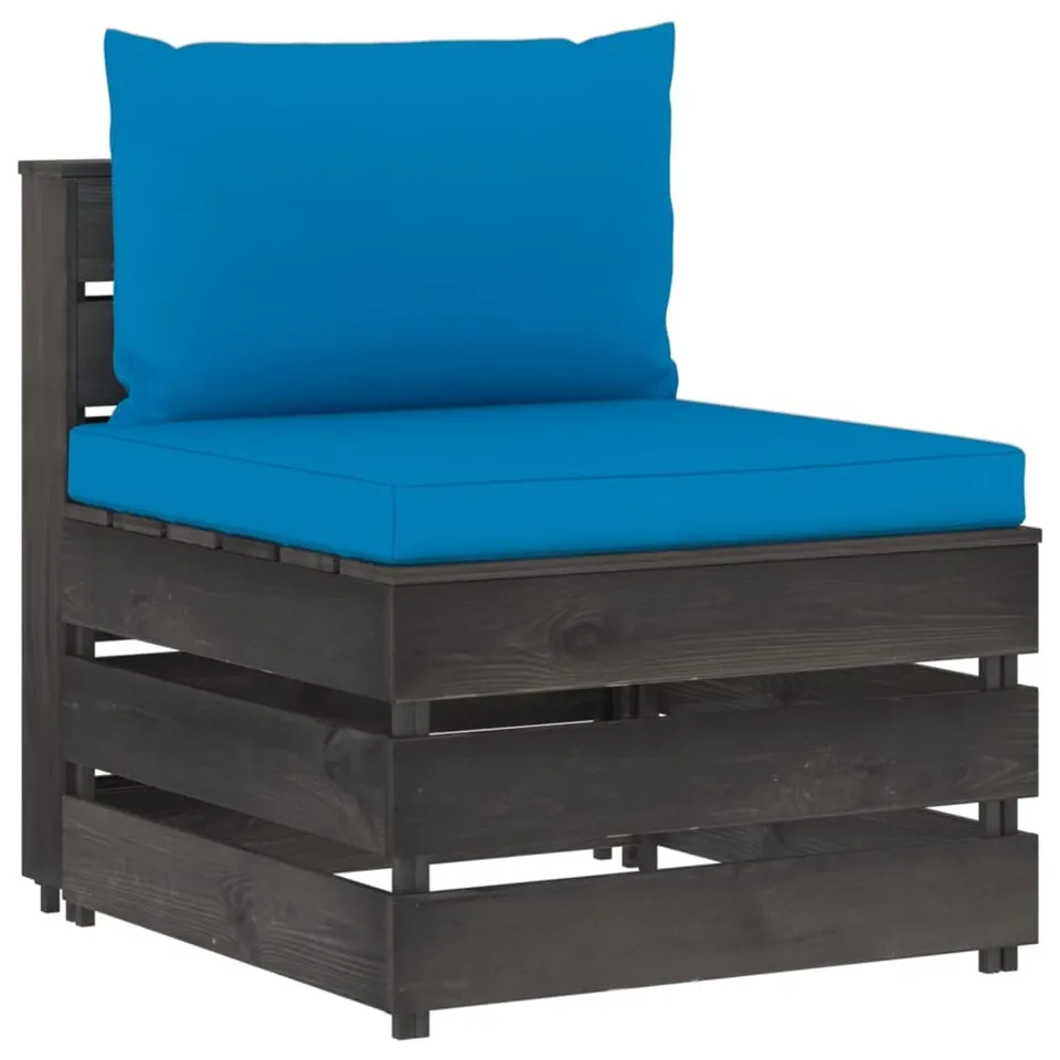 vidaXL Möbel Mittelsofa Holz grau mit Kissen wetterfest