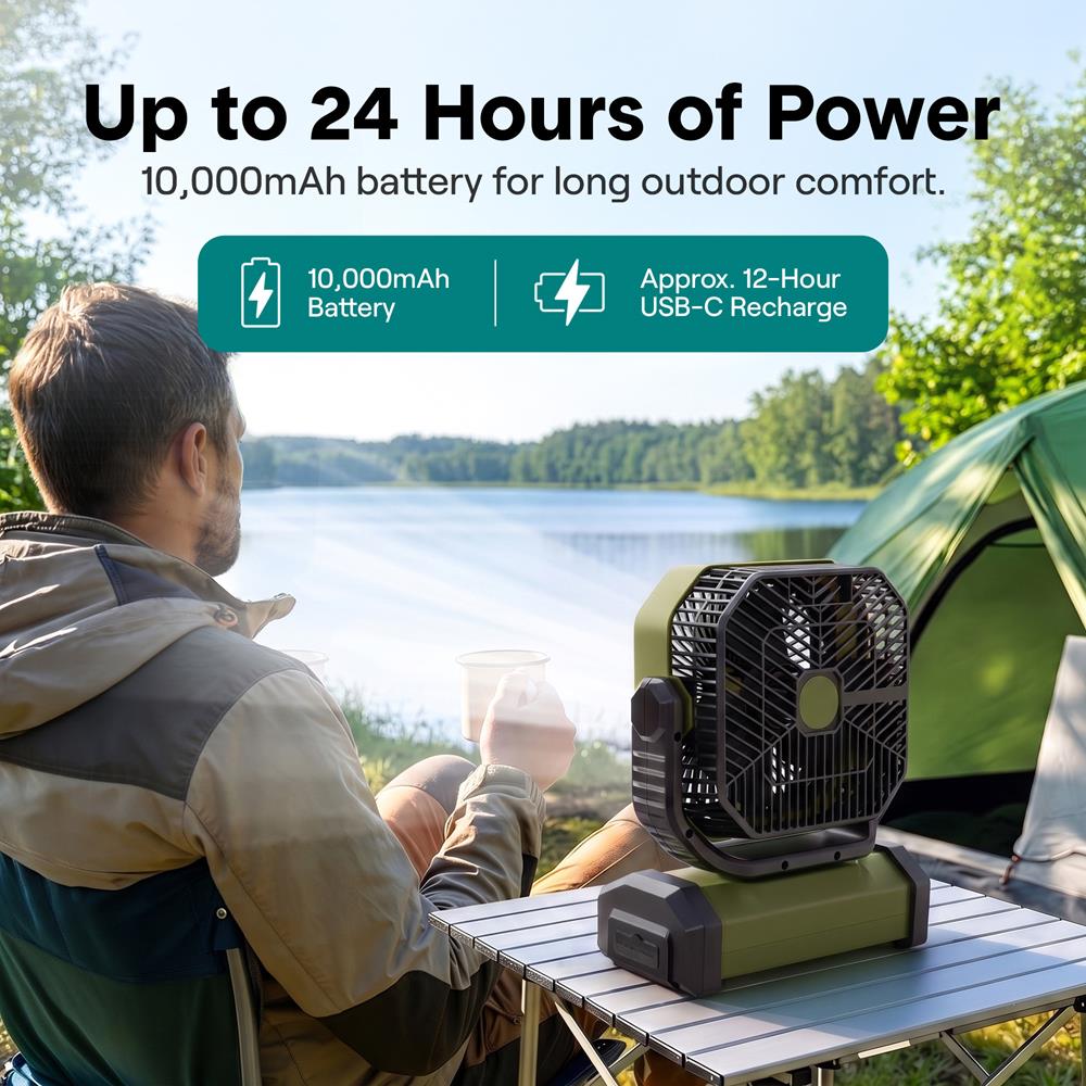 Serenelife Camping Ventilator 10000 mAh Tischventilator Grün LED