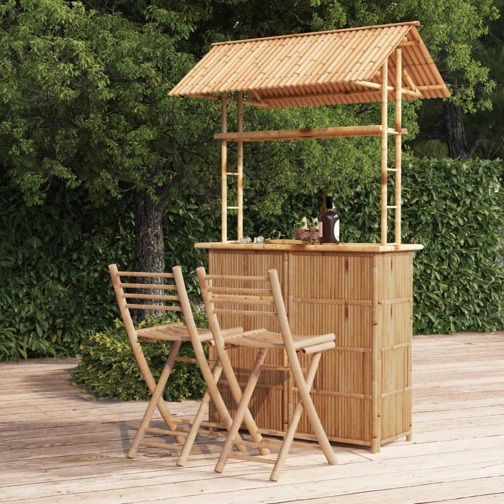 vidaXL Bar Set 3-TLG. Bambus Gartentheke mit Dach