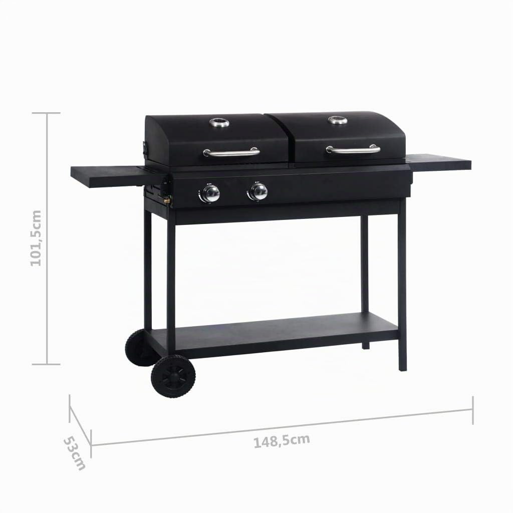 vidaXL Heim & Garten Gas-Holzkohle-Grill 2 Brenner mit Deckel