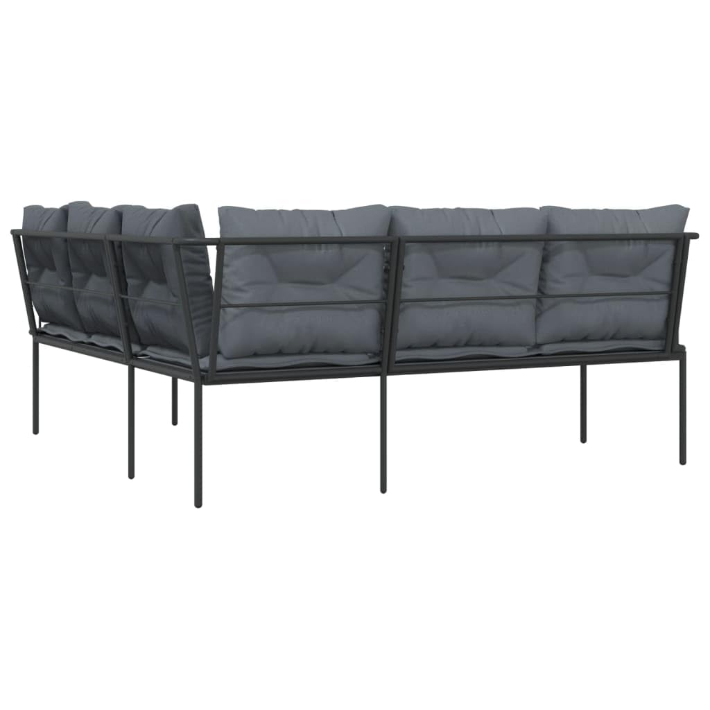 vidaXL Gartensofa L-Form Schwarz Textilene mit Kissen