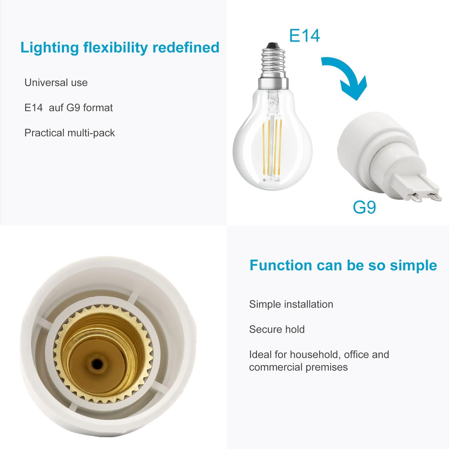 Intirilife Lampensockel Adapter E40 auf E27 4er Set weiß
