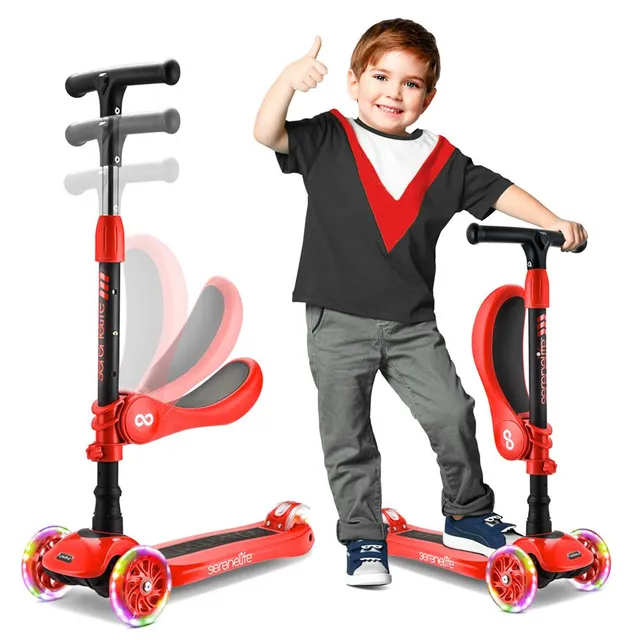 Serenelife Scooters Kinderroller 3-Rad mit Sitz LED