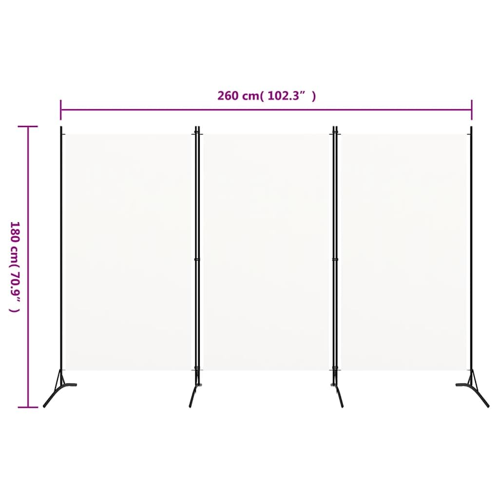 vidaXL Heim & Garten 260x180 Raumteiler Creme 3-teilig faltbar