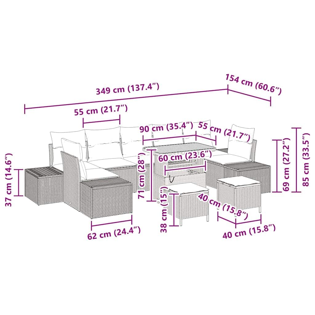 vidaXL Heim & Garten Gartensofa-Set 10-tlg Schwarz-Cremeweiß