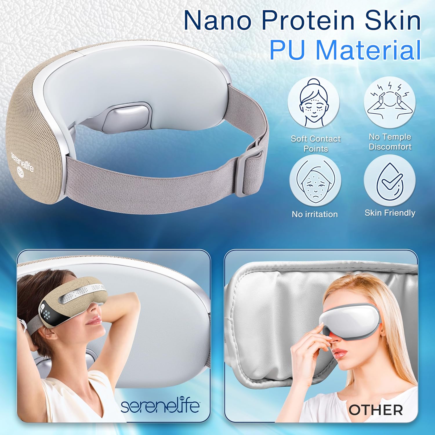 Serenelife Massage Augenmassagegerät Bluetooth Wärme faltbar