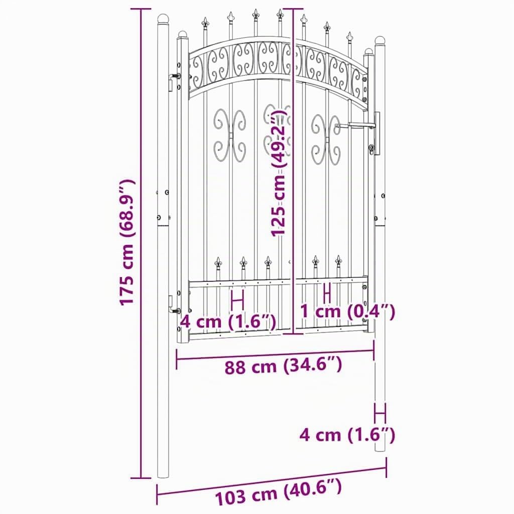 vidaXL Zauntor KAMPEN Schwarz 103x175 cm Gartentor