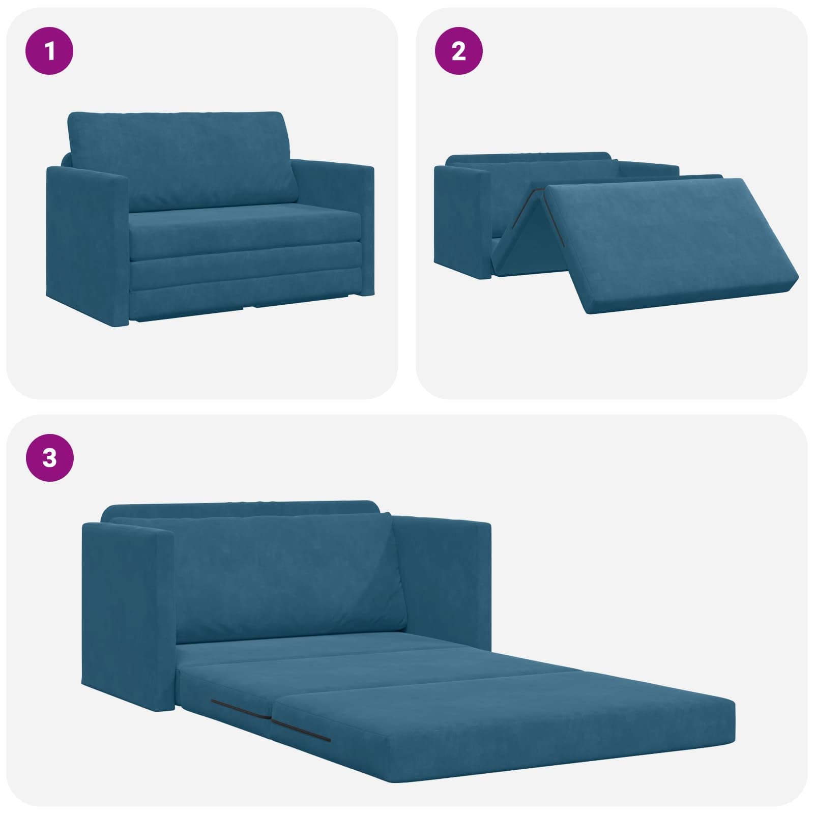 vidaXL Möbel Schlafsofa 124x71x78 cm Blau Samt umwandelbar