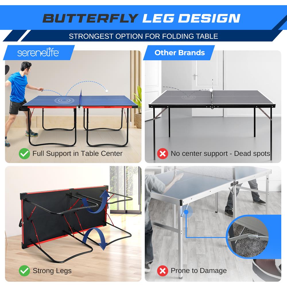 Serenelife Game Tables Tischtennisplatte 6x3 Blau klappbar