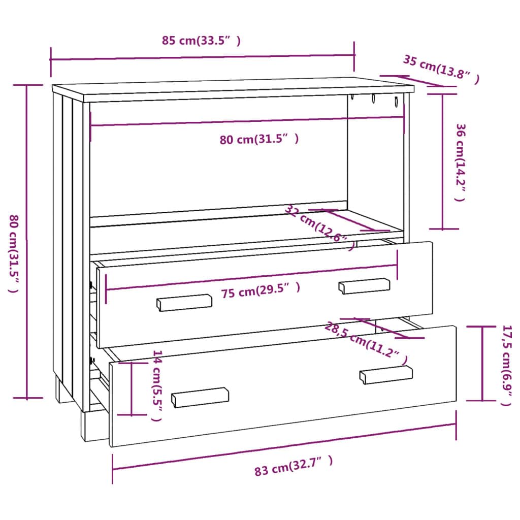 vidaXL Möbel Sideboard Honigbraun 85x35x80cm Kiefer Massivholz