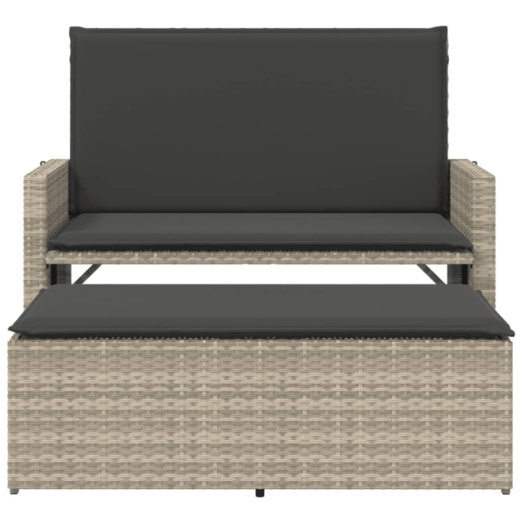vidaXL Heim & Garten Gartenbank Hellgrau Poly-Rattan Hocker