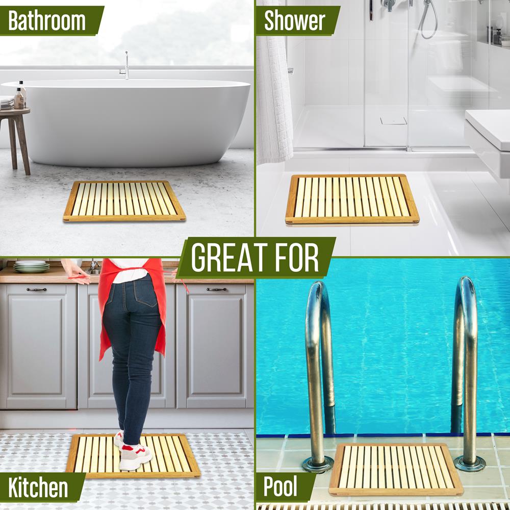 Serenelife Bathroom Badematte Bambus 45x60cm rutschfest