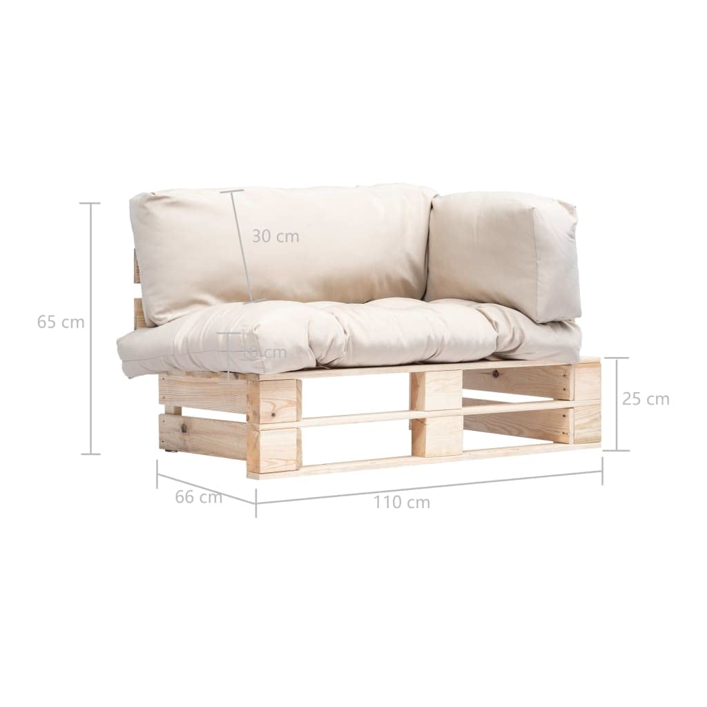 vidaXL Paletten Gartensofa 2-Sitzer Sand Kissen Natur Holz