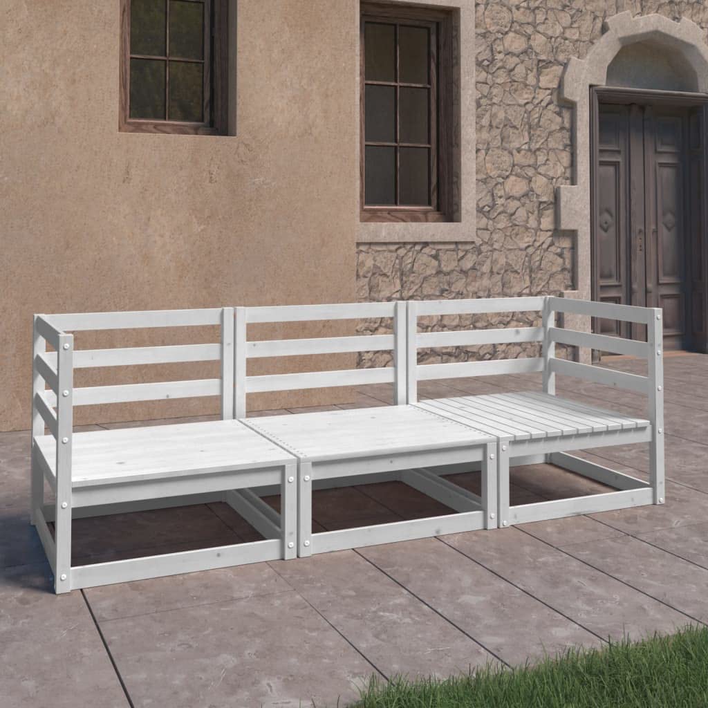 vidaXL Heim & Garten Outdoor-Sofa 3-Sitzer Weiß Kiefer Ohne Kissen