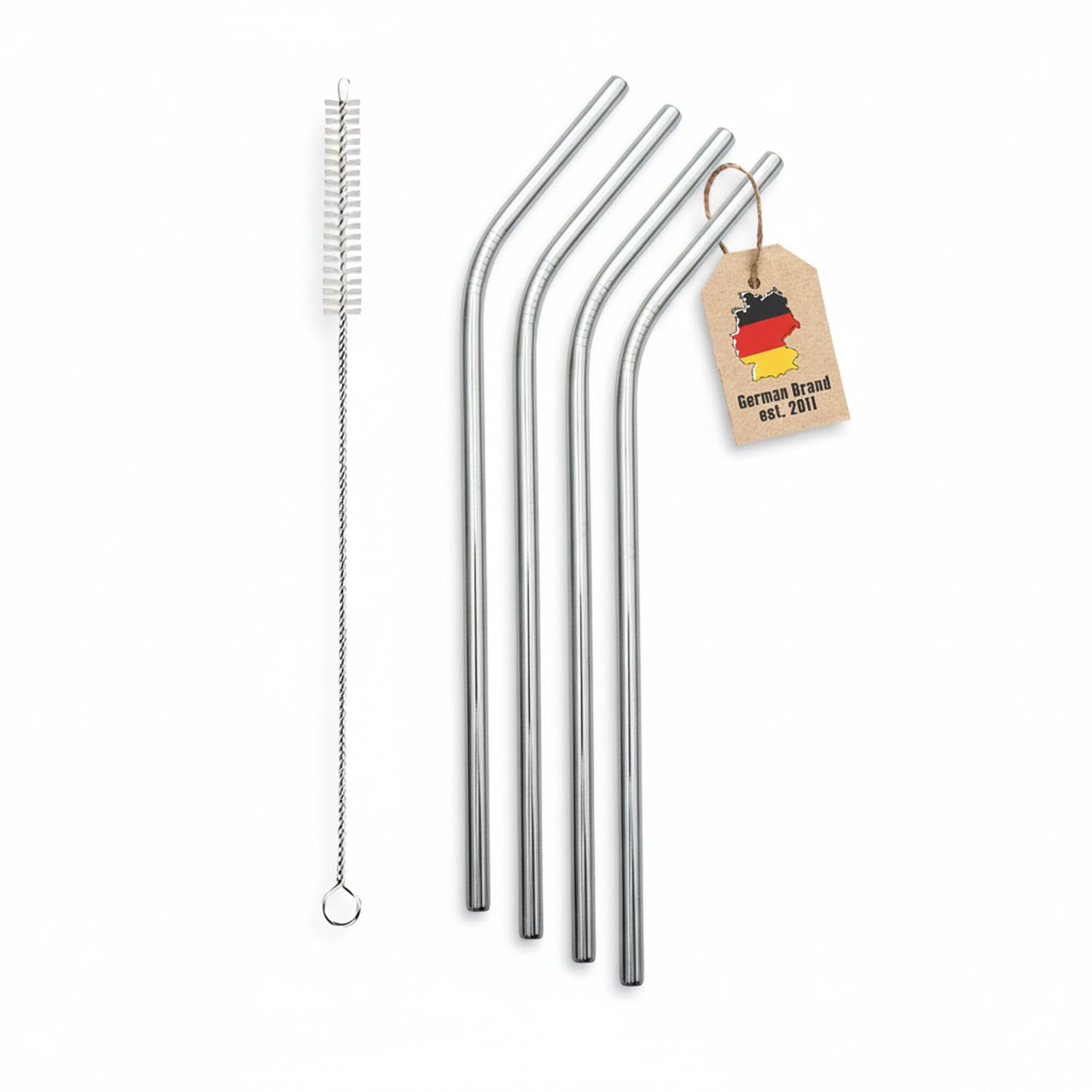 Intirilife Trinkhalme Edelstahl 4er Set 20,5 cm Silber