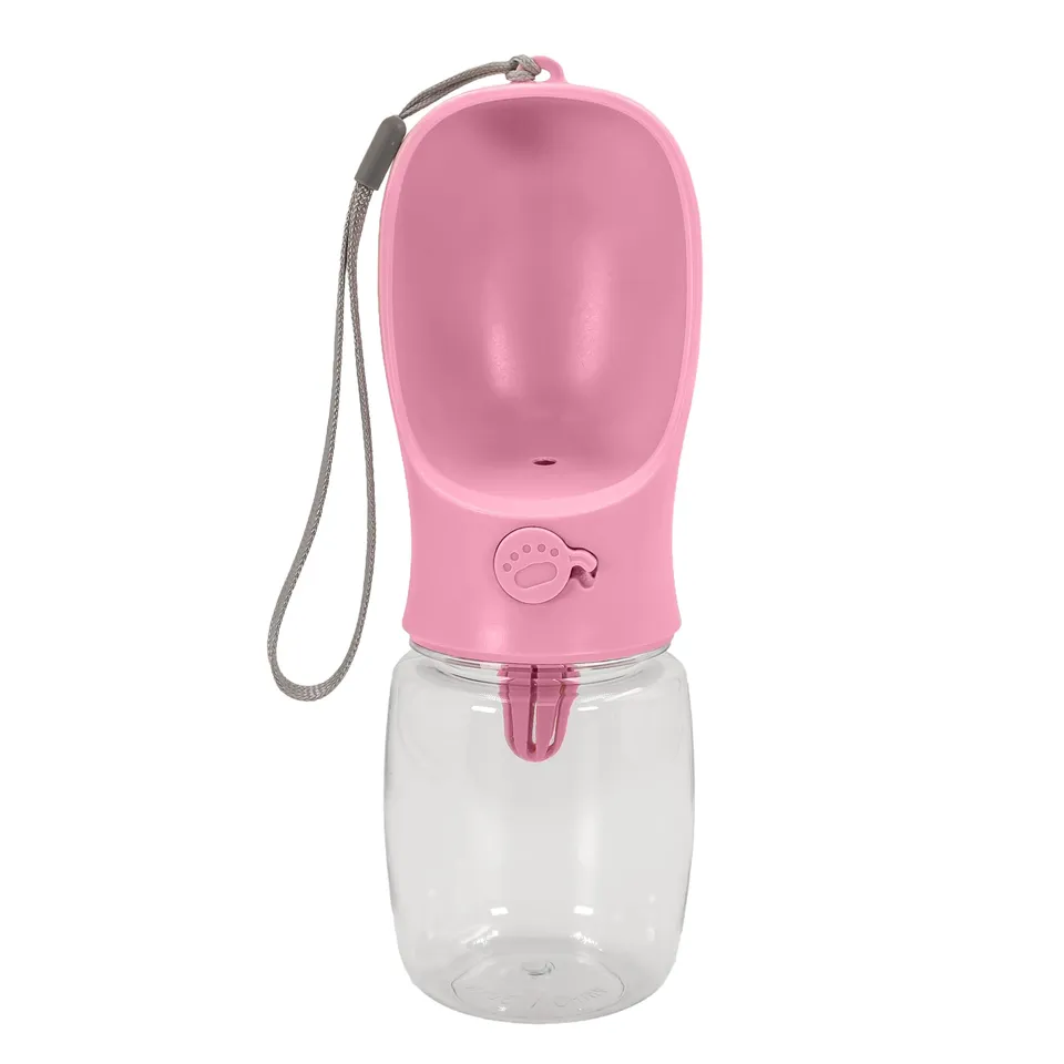 Intirilife Hunde Trinkflasche rosa 300 ml auslaufsicher Kunststoff