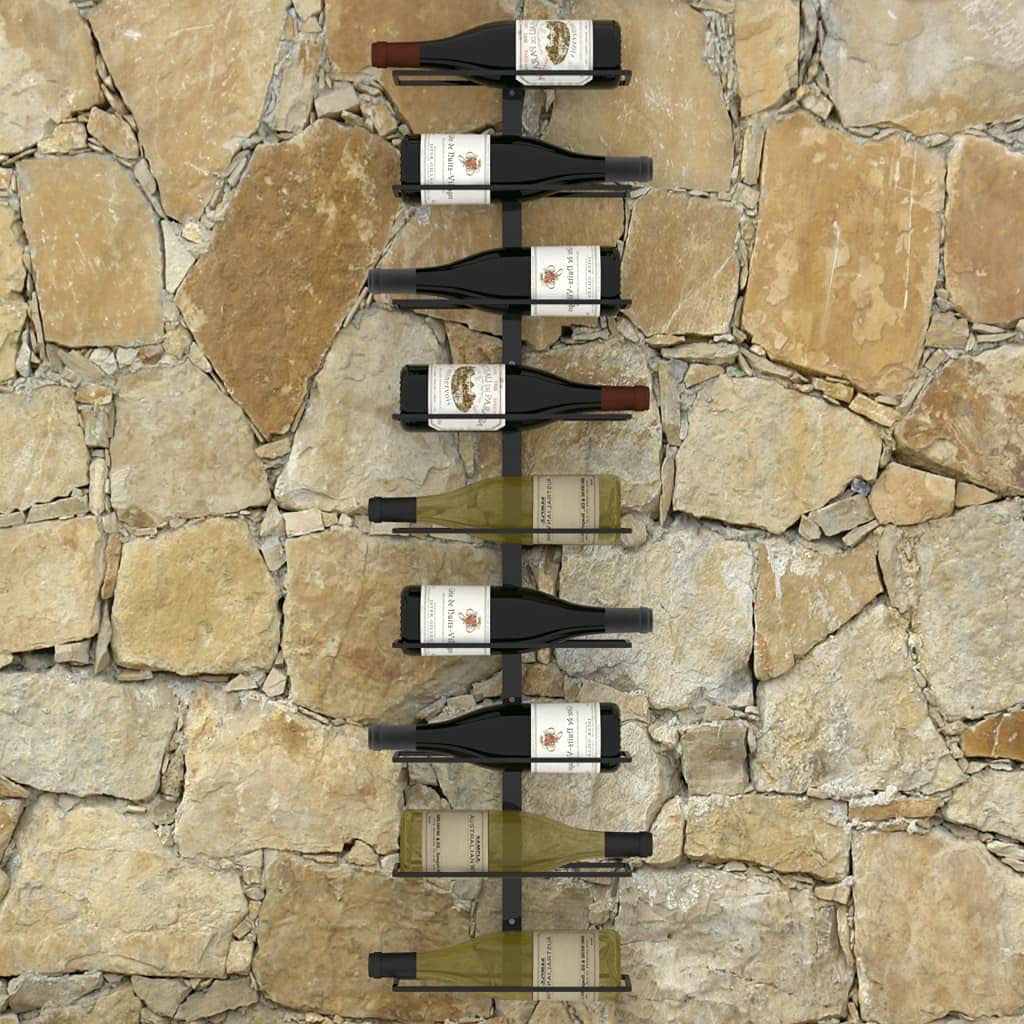 vidaXL Möbel Wand Weinregal Schwarz Eisen 9 Flaschen