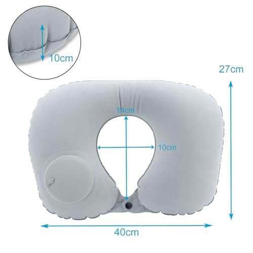 Intirilife Nackenkissen aufblasbar Grau 16 cm mit Knopf