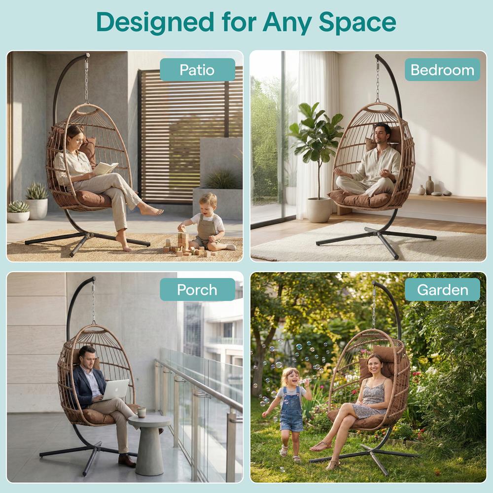 Serenelife Furniture Egg Chair Hängesessel Braun mit Kissen 350 lbs