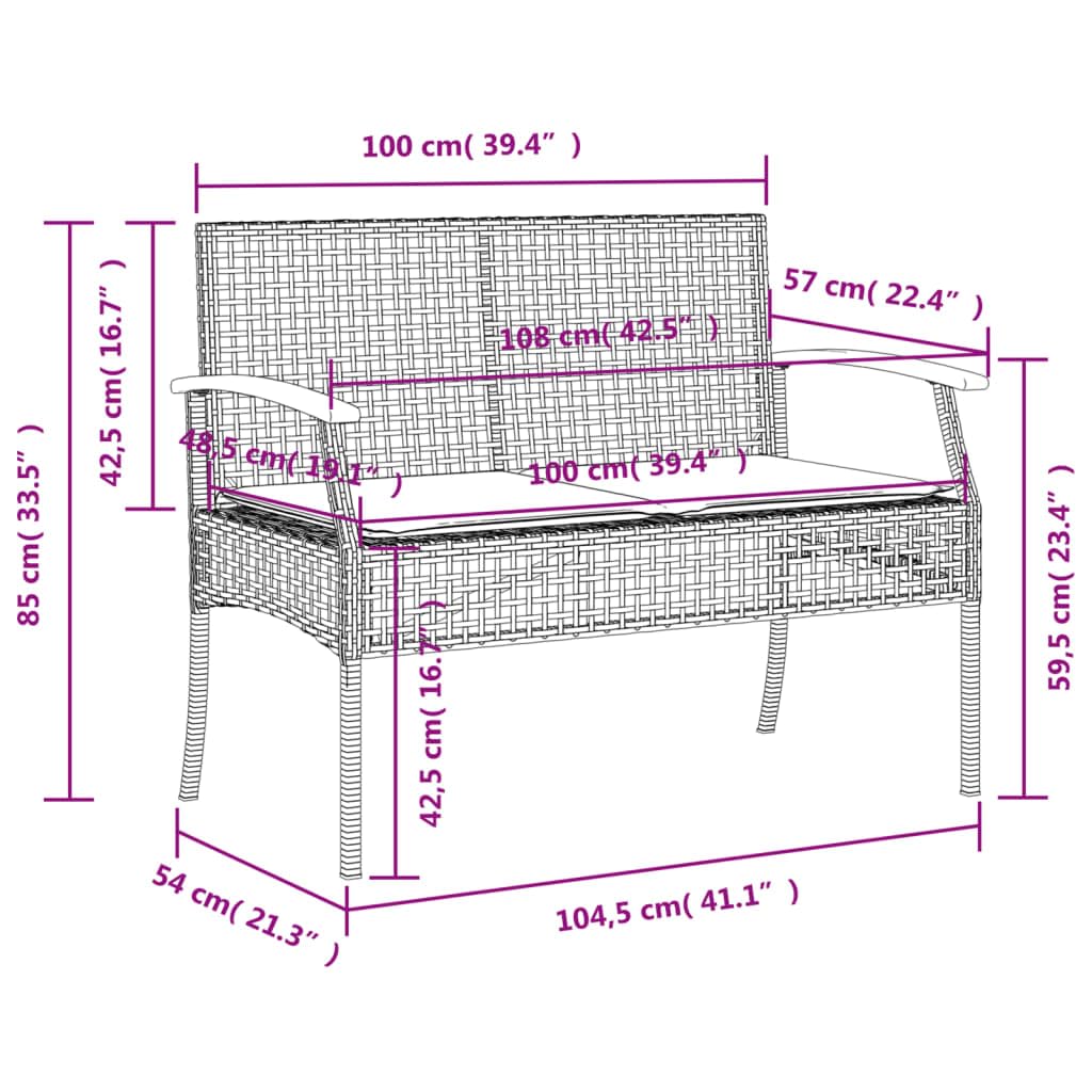 vidaXL Heim & Garten Gartenbank Schwarz Poly Rattan mit Kissen