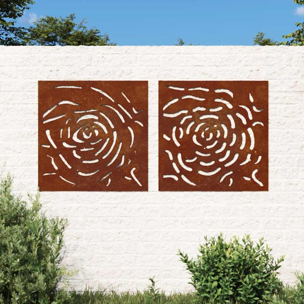 vidaXL Garten Wanddeko 55x55 cm Rosen 2-tlg Cortenstahl