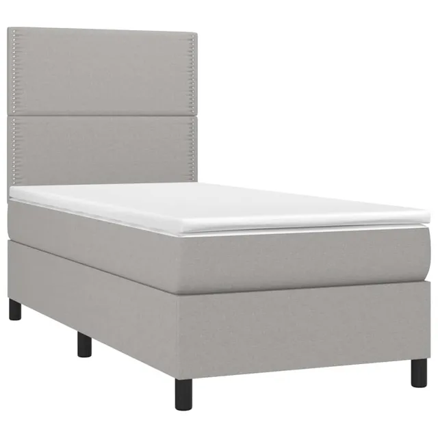 vidaXL Boxspringbett Hellgrau 100x200 cm Stoff mit Matratze LED