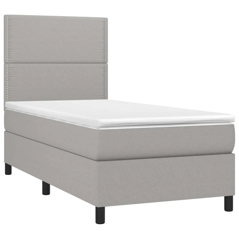 vidaXL Boxspringbett Hellgrau 100x200 cm Stoff mit Matratze LED