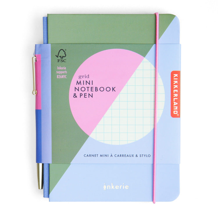 Kikkerland Inkerie Grid Mini Notizbuch A6 kariert mit Stift