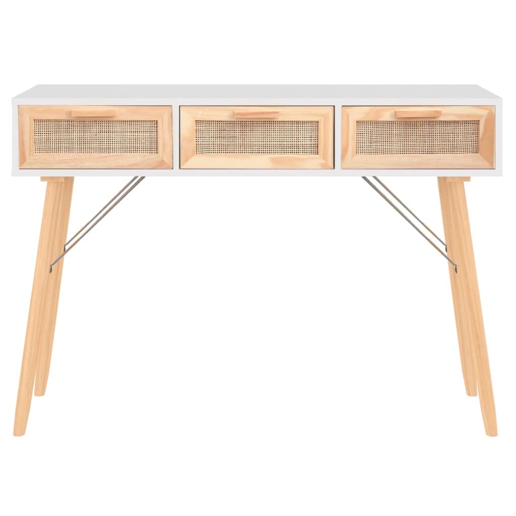 vidaXL Konsolentisch Weiß 105x30x75 Kiefer Rattan 3 Schubladen