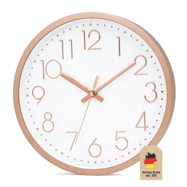INTIRILIFE Wanduhr Rosé Gold Weiß 30 cm lautlos