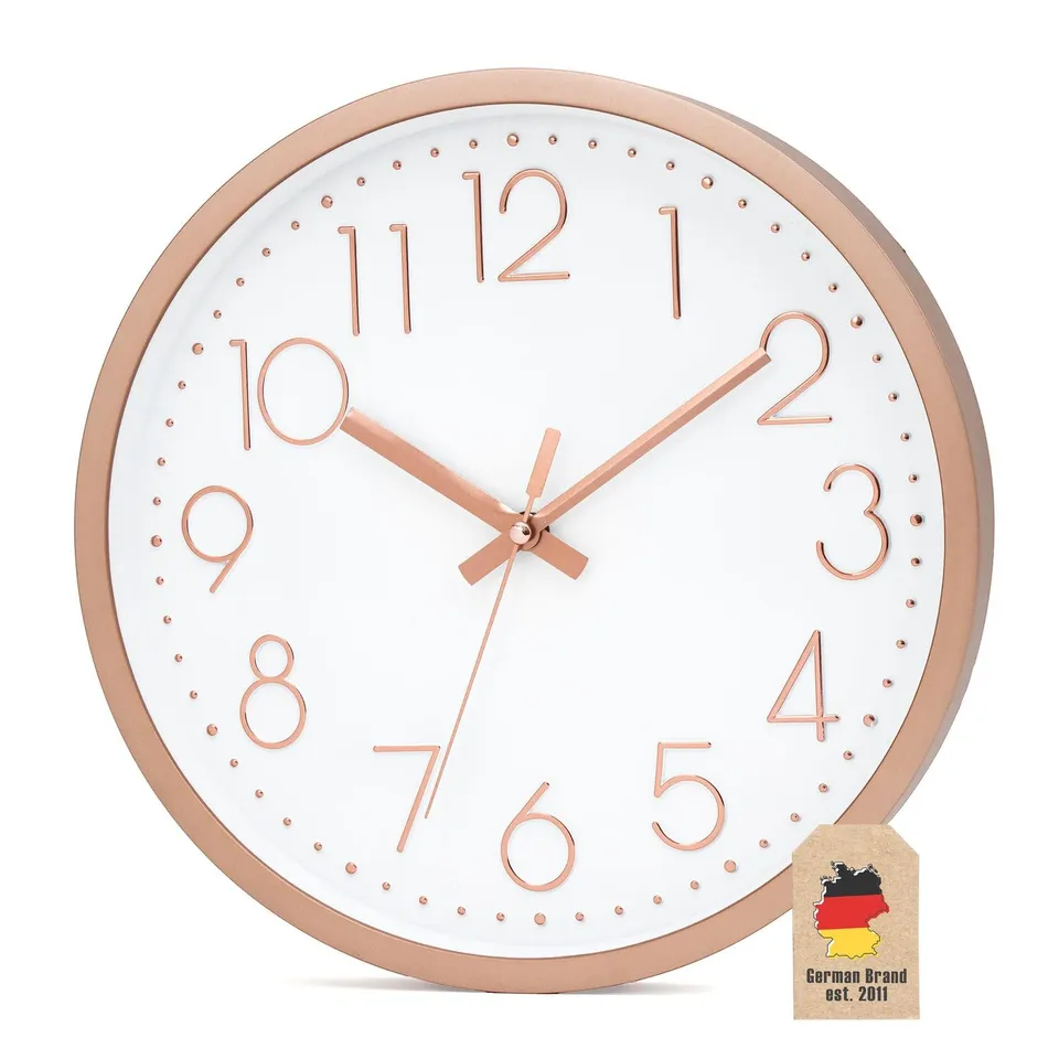 INTIRILIFE Wanduhr Rosé Gold Weiß 30 cm lautlos