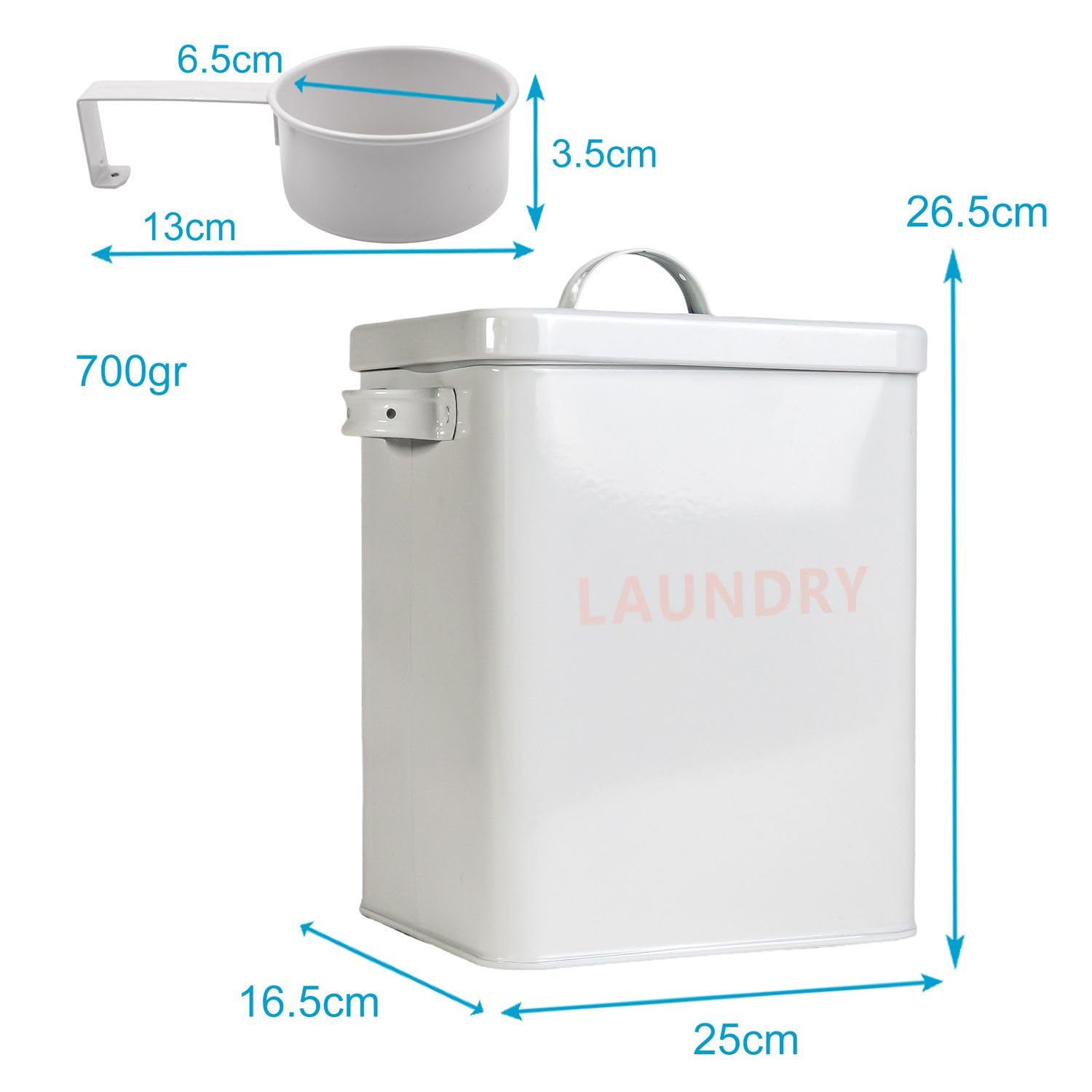 Intirilife Waschmittelbox 5 Liter Weiß Rosa Metall mit Löffel