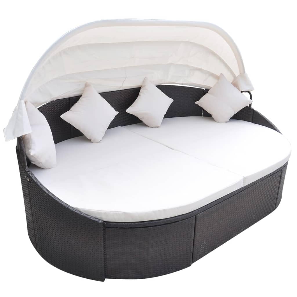 vidaXL Outdoor-Loungebett mit Dach Rattan braun